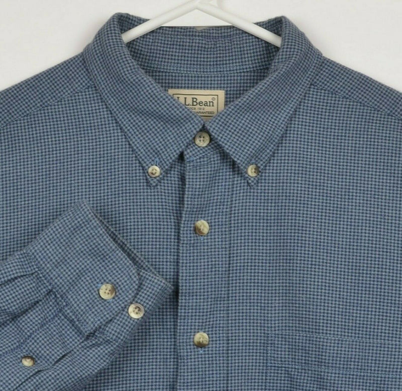 LL Bean Men's Medium Cotton Wool Blend Blue Houndstooth Plaid Flannel Shirt