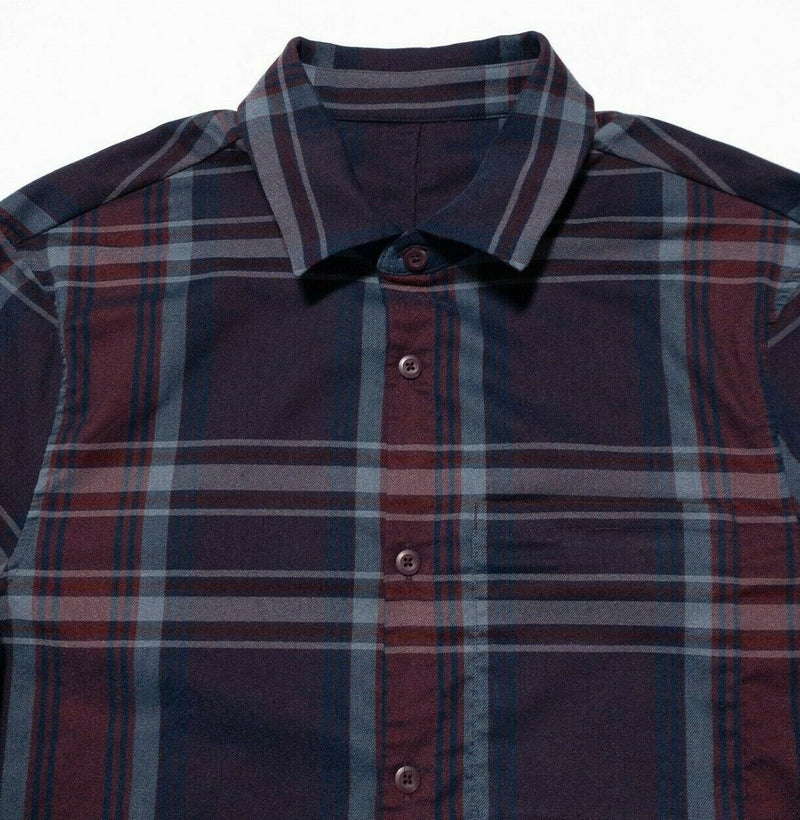 Lululemon Mens Shirt Small Flannel Masons Peak Purple Blue Plaid Long Sleeve