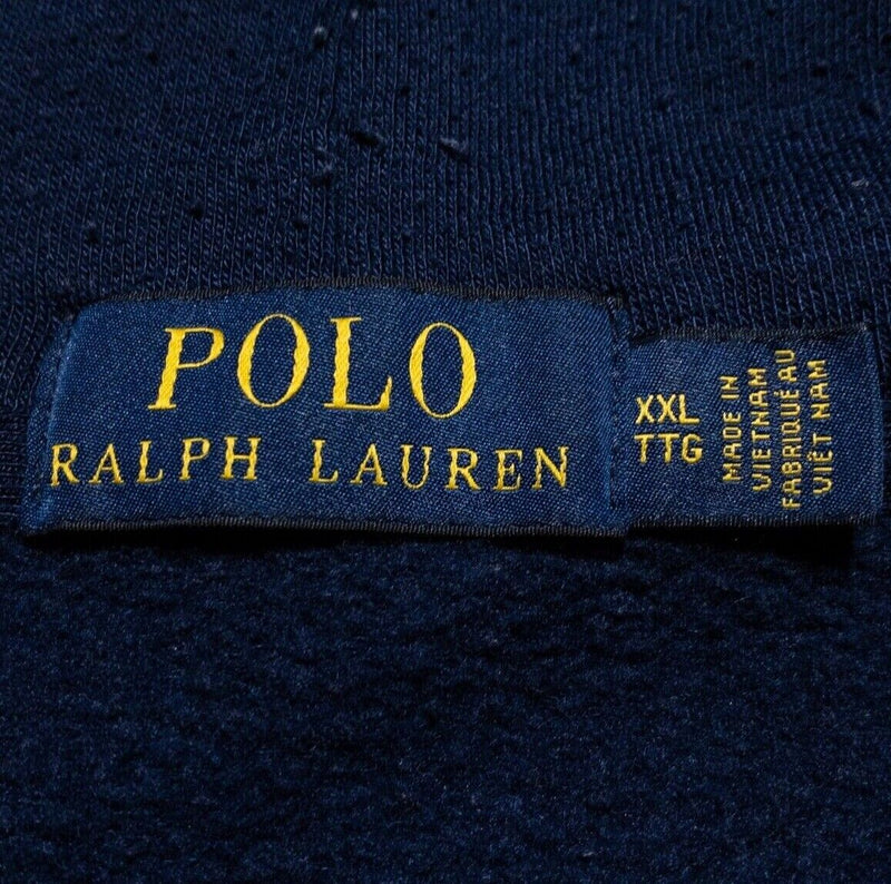 Polo Ralph Lauren Hoodie Men's 2XL Pullover Sweatshirt Navy Blue Spell Out Logo