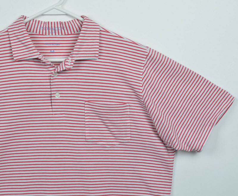 B. Draddy Men's Medium Red White Striped Golf Cotton Spandex Pocket Polo Shirt