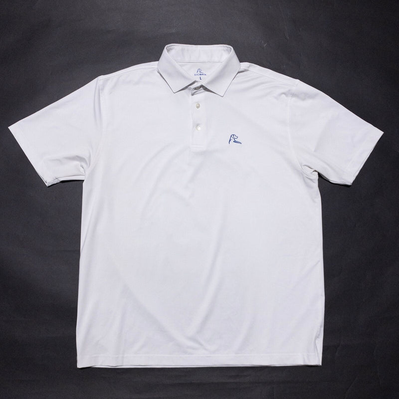 Rhoback Polo Shirt Men's Large Solid White Wicking Golf Dog Logo