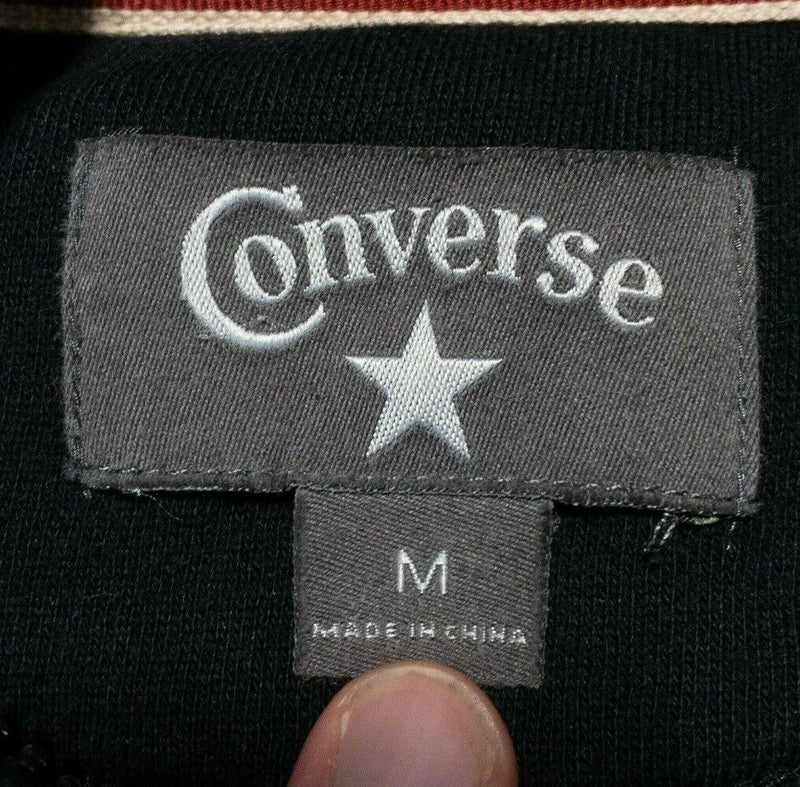 Converse Full Zip Sweatshirt Jacket Hybrid Puffer Black Logo Men's Medium