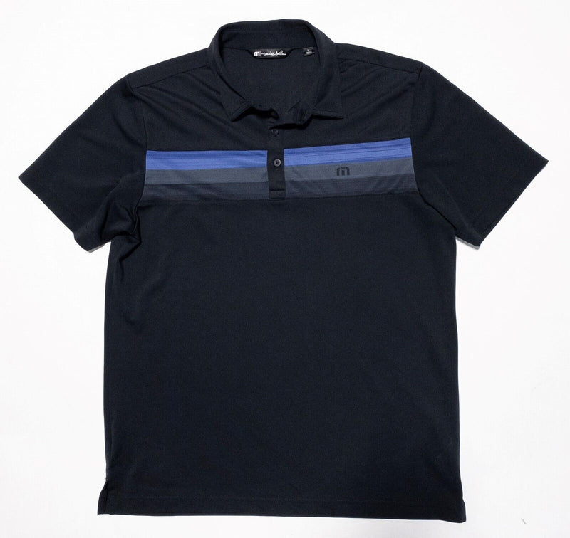 Travis Mathew Large Polo Shirt Men's Golf Wicking Polyester Black Chest Stripe