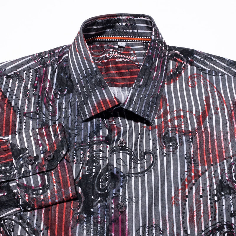 Visconti Uomo Paisley Shirt Mens Large Button-Up Colorful Red Black Cotton Modal