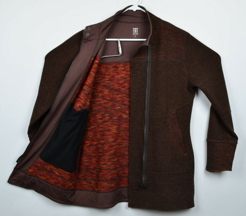 Title Nine Women's Sz Large Wool Blend Brown Full Zip Snap Collar Tunic Jacket