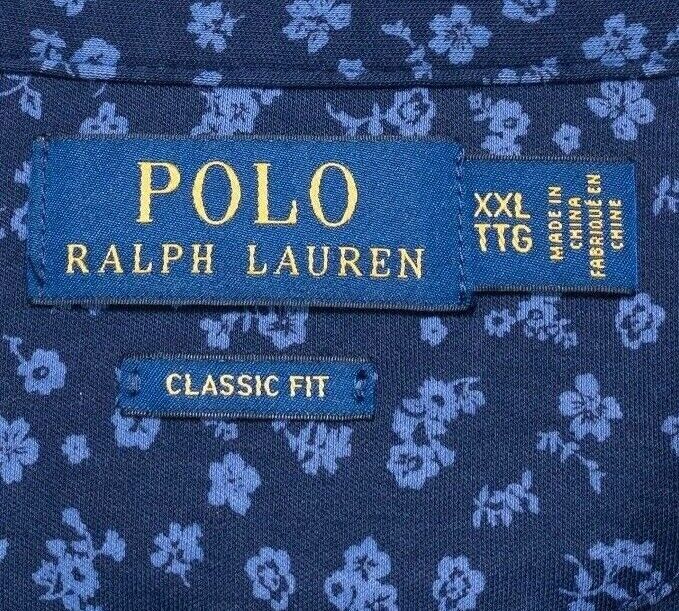 Polo Ralph Lauren Shirt Classic Fit XXL Men's Floral Print Navy Blue Polo 2XL