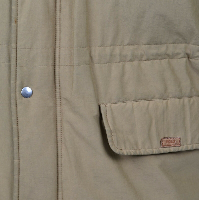 Vintage 80s Polo Ralph Lauren Men's Large Down Puffer Tan Brown Zip Snap Jacket