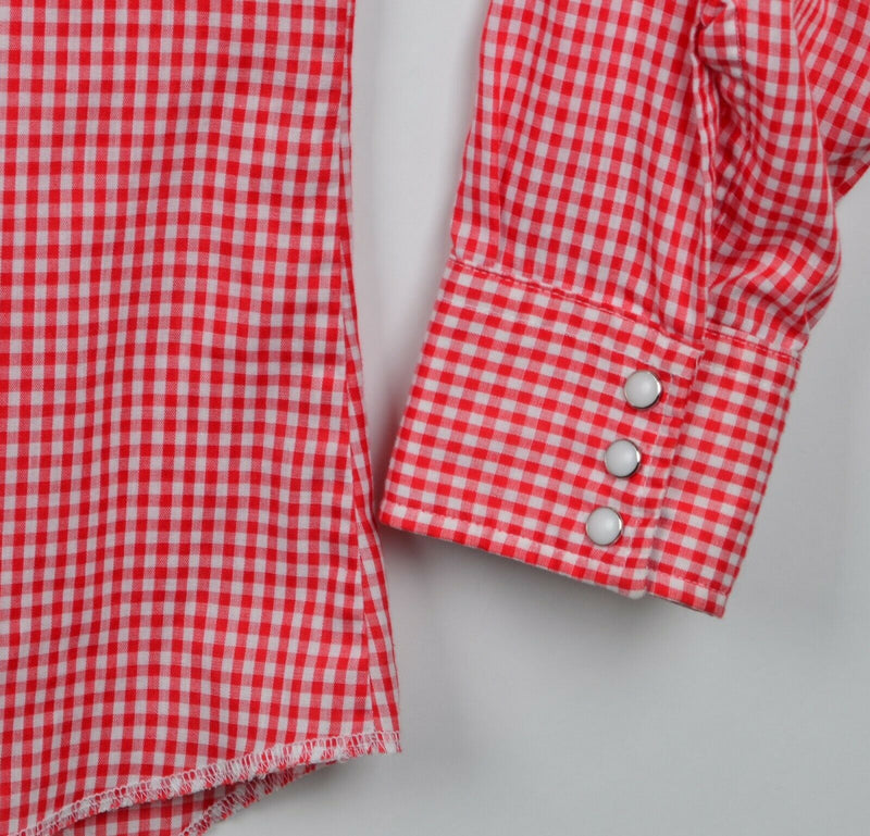 Vtg 70s Wrangler Men's Sz Large Pearl Snap Red White Gingham Check Plaid Shirt