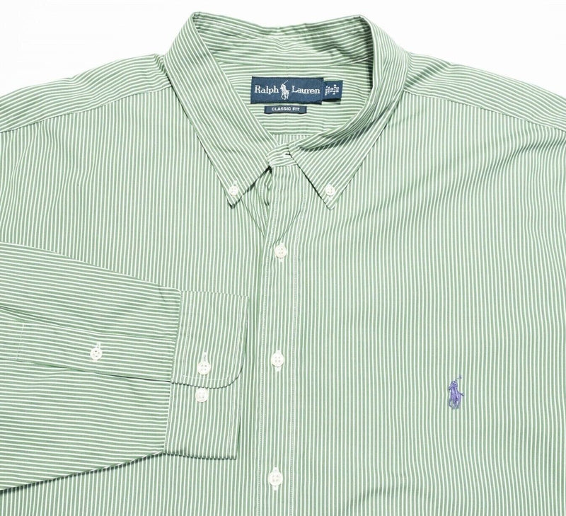 Polo Ralph Lauren 19-34/35 Big Men's Dress Shirt Green Striped Button-Down