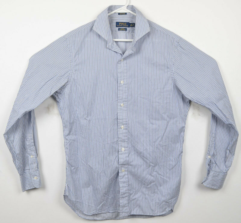 Polo Ralph Lauren Men's 16 40/41 Slim Fit Blue Striped Cutaway Collar Shirt