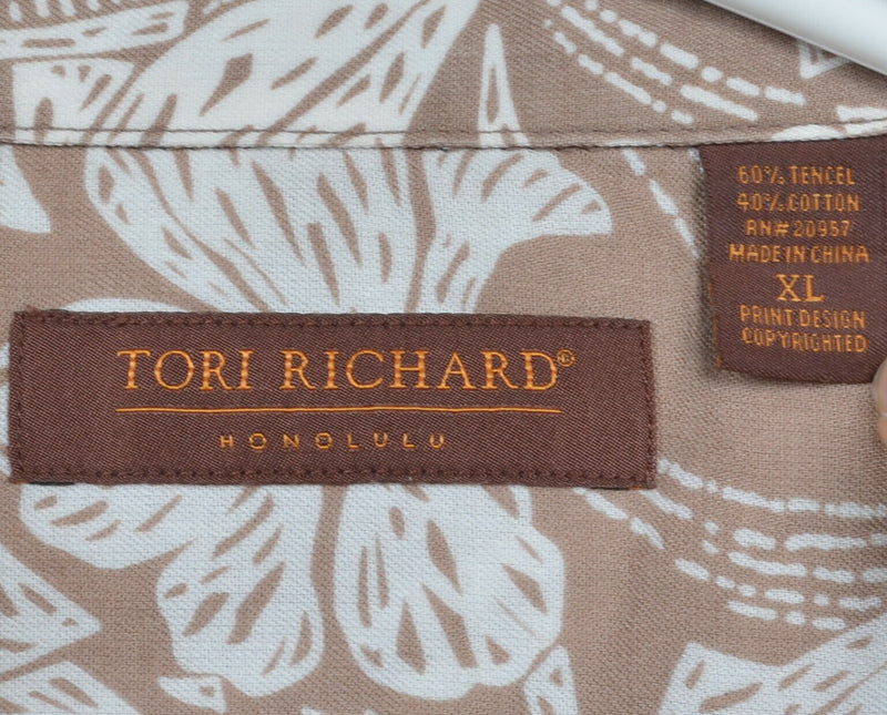 Tori Richard Men's XL Floral Brown Palm Leaves Tencel Blend Hawaiian Aloha Shirt