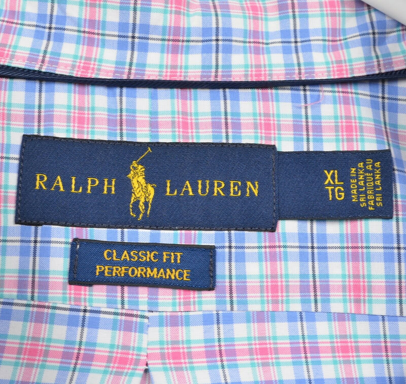 Polo Ralph Lauren Performance Men's Sz XL Polyester Nylon Pink Blue Plaid Shirt