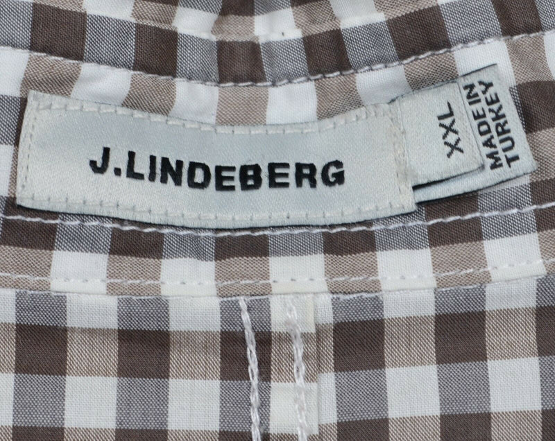 J. Lindeberg Men's Sz 2XL Brown White Gingham Check Plaid Button-Down Shirt