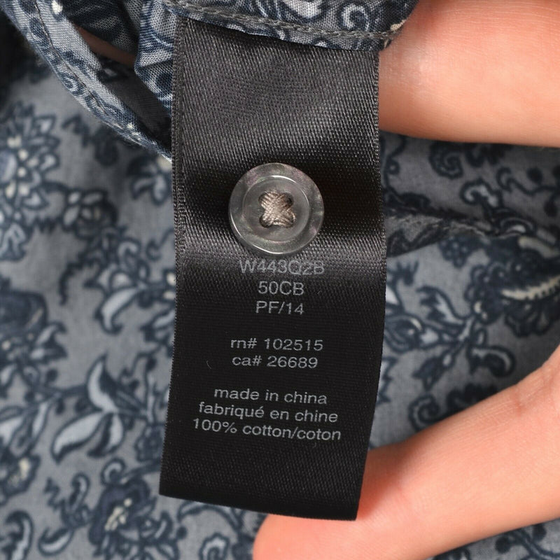 John Varvatos USA Men's 2XL Floral Paisley Blue Button-Front Short Sleeve Shirt