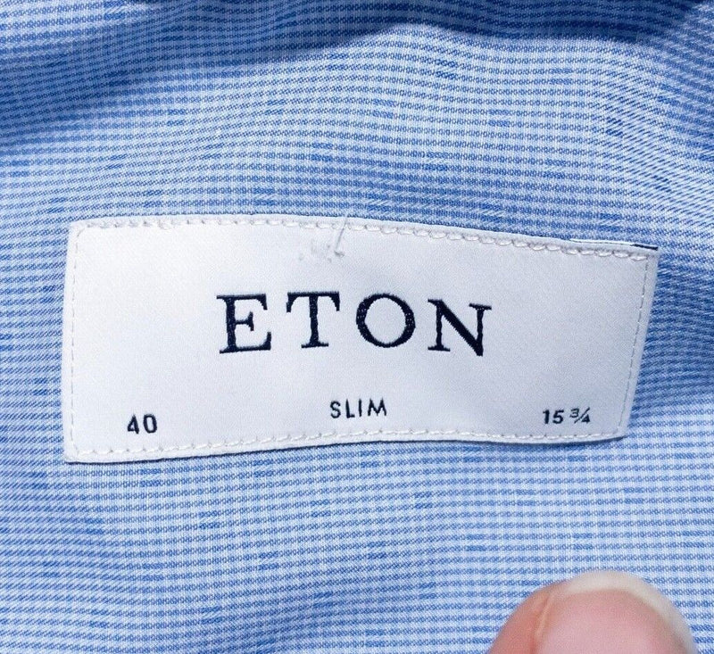 Eton Shirt 40 Slim 15 3/4 Men's Light Blue Polka Dot Spread Collar Dress Shirt