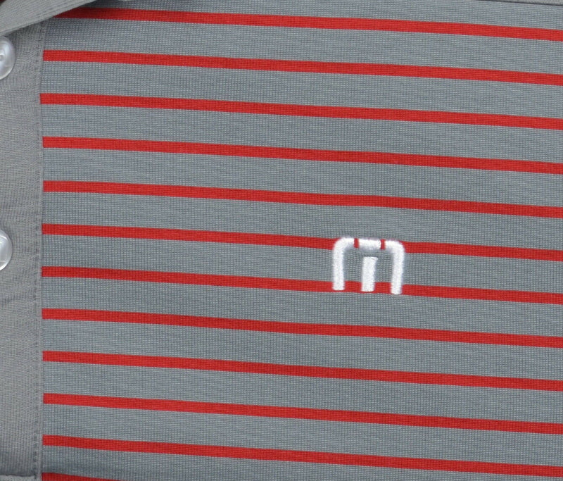 Travis Mathew Men's Medium Gray White Red Striped Wicking Golf Polo Shirt