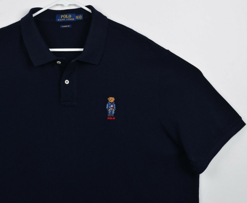 Polo Ralph Lauren Polo Bear Men's 2XL Classic Fit Navy Blue USA Flag Polo Shirt