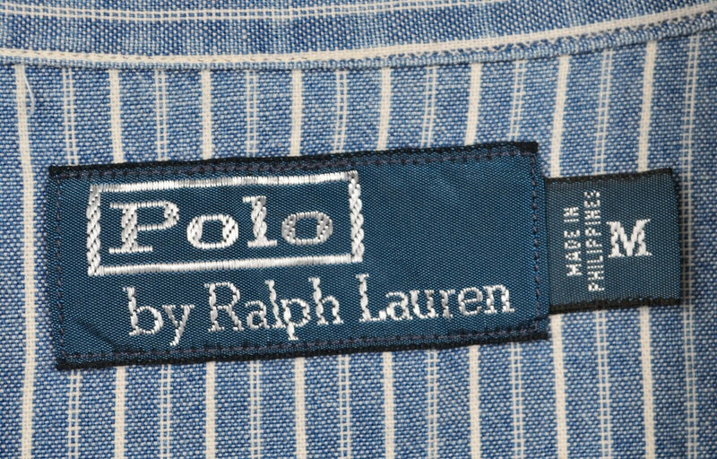 Polo Ralph Lauren Men's Sz Medium Hickory Stripe Denim Naval Polo RL Work Shirt