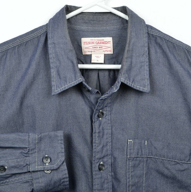 CC Filson Men's XL Blue/Gray Indigo Chambray Work Casual Button-Front Shirt