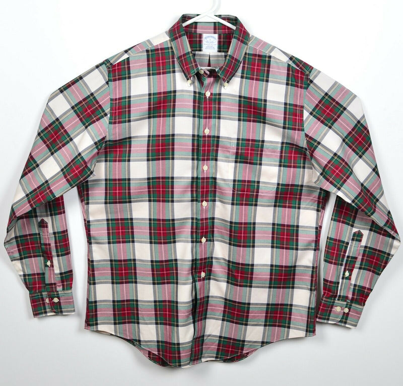 Brooks Brothers Men's Large Non-Iron Red Green Tartan Plaid Button-Down Shirt