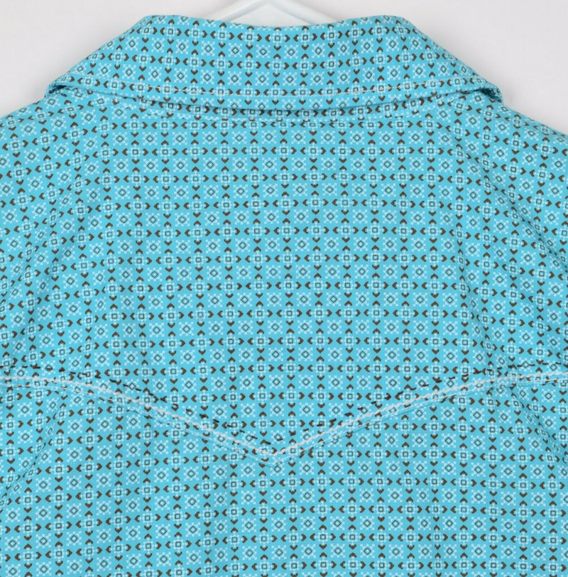 Panhandle Rough Stock Mens XL Pearl Snap Aqua Geometric Western Rockabilly Shirt