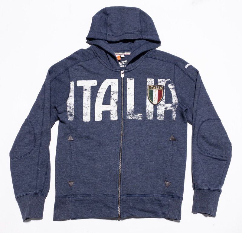 Italia FIGC Puma Hoodie Men's Medium Italy National Team Soccer Full Zip Blue