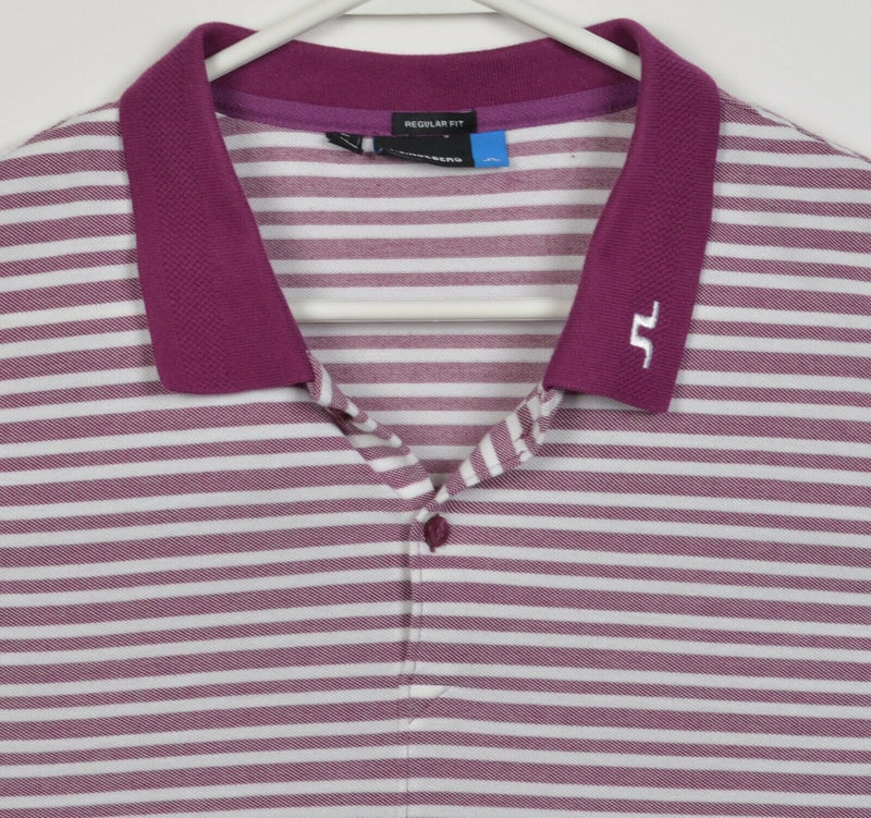 J. Lindeberg Men's XL Purple Striped Logo Collar Ross Hybrid Pique Polo Shirt