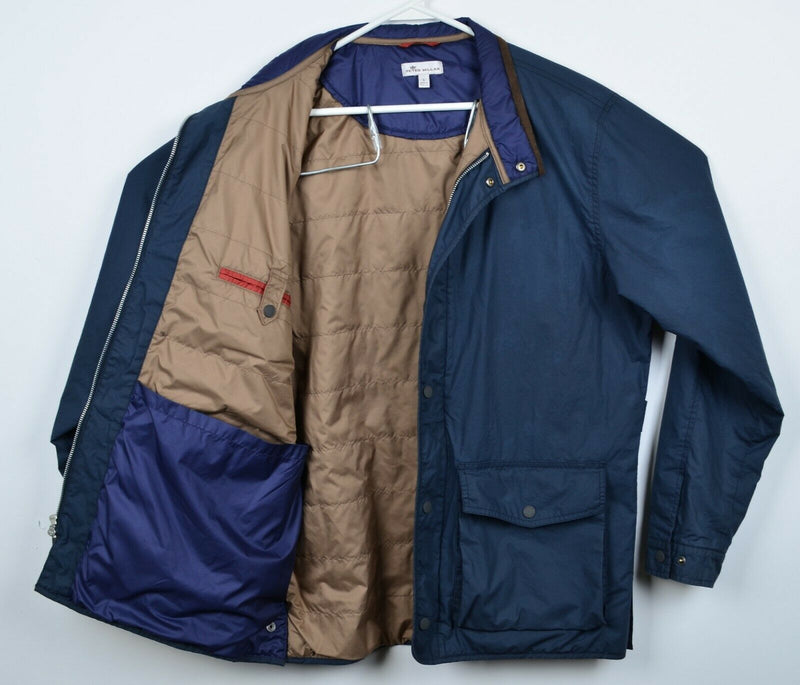 Peter Millar Crown Sport Men's Large Insulated Blue Full Zip Snap Golf Jacket