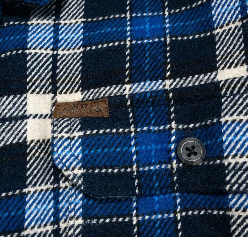 Orvis Men's XL Perfect Flannel Shirt Blue Plaid Brushed Cotton Faux Suede