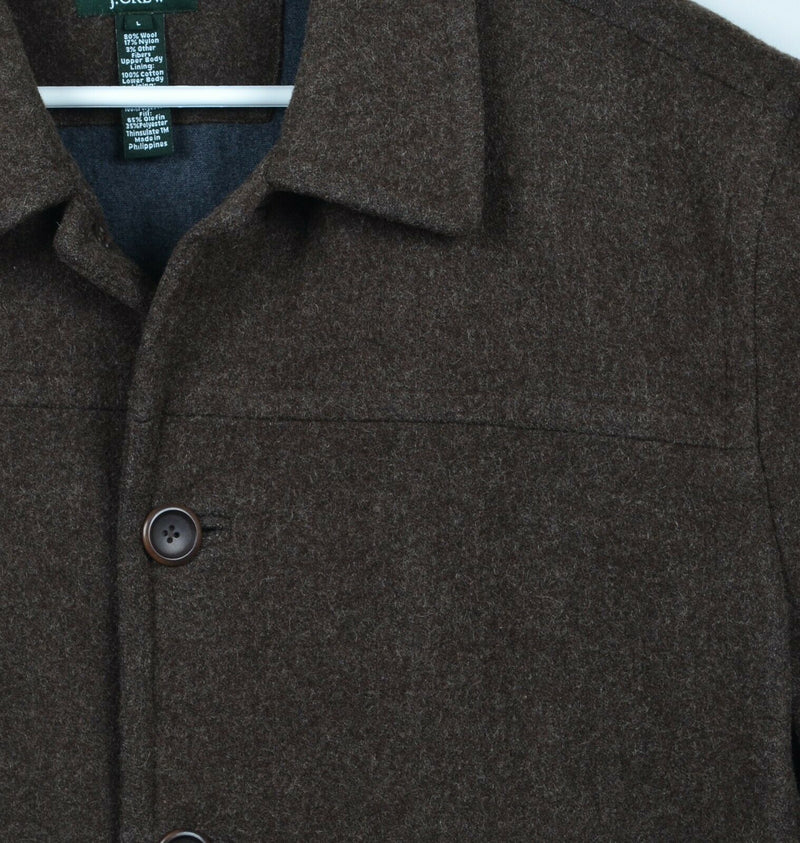 J. Crew Men's Large Wool Blend Brown Thinsulate Lined Button-Front Coat