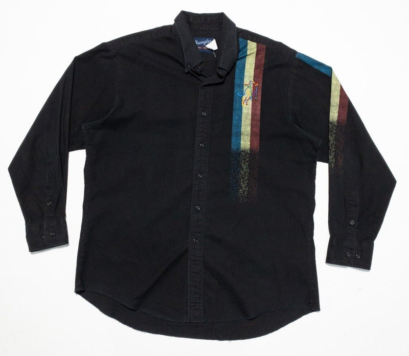 Wrangler Western Shirt Men's XL Bull Colorful Stripe Black Long Sleeve Rodeo