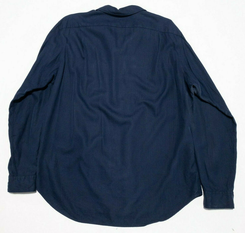 Polo Ralph Lauren Silk Linen Blend Navy Blue Long Sleeve Camp Shirt Men's Large