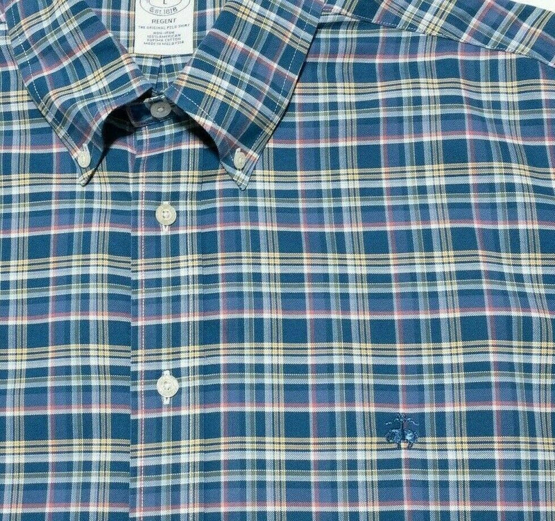 Brooks Brothers Shirt Large Regent Men's Long Sleeve Button-Down Blue Plaid Logo