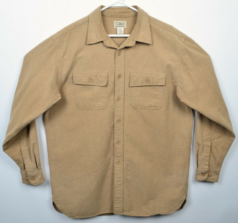 L.L. Bean Men's Large Chamois Cloth Solid Brown Heavy Flannel Button-Front Shirt