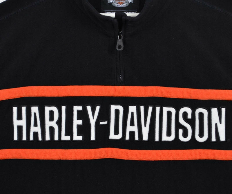 Harley-Davidson Men's 2XL 1/4 Zip Fleece Black Orange Stripe Pullover Jacket