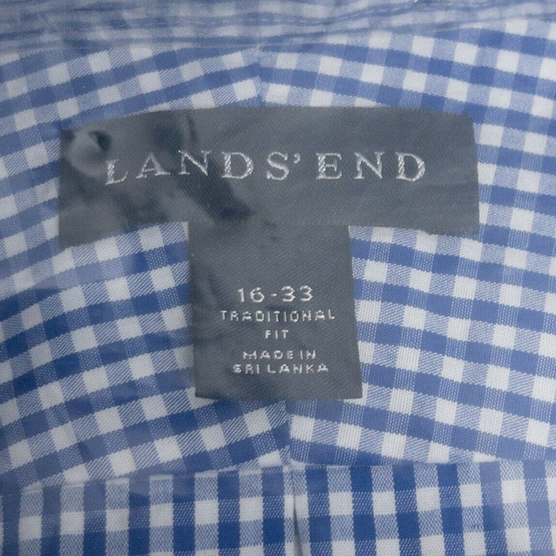 Lands' End Men's 16-33 Poplin Button-Down Dress Shirt Blue Check