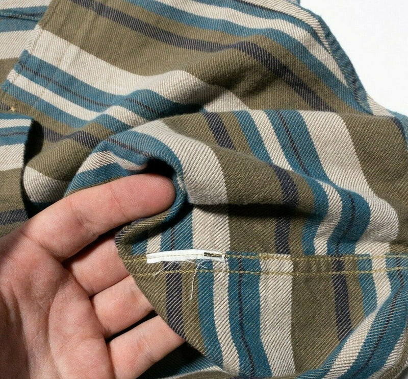 Patagonia Organic Cotton Flannel Shirt Olive Green Striped Men's Medium
