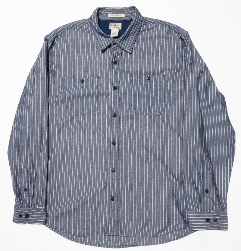 L.L. Bean Shirt XL Regular Men's Blue Striped Workwear Long Sleeve Button