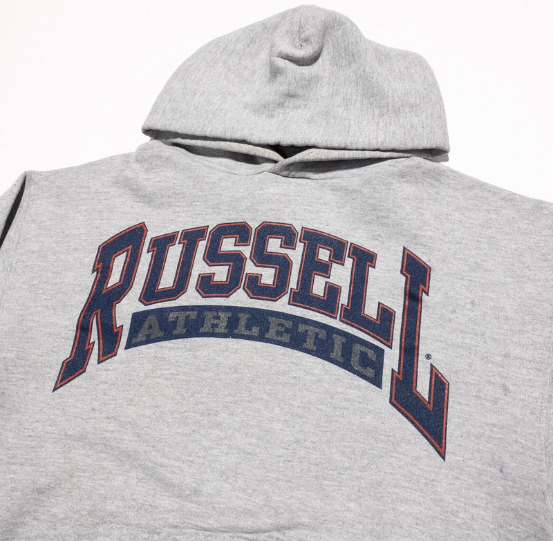 Vintage Russell Athletic Hoodie Men's Medium Sweatshirt Gray Spell Out Logo USA