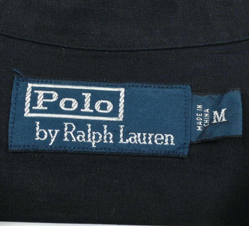 Polo Ralph Lauren Men's Sz Medium Linen Silk Blend Solid Black Camp Shirt