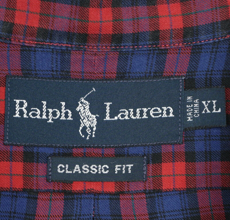 Polo Ralph Lauren Men's XL Classic Fit Red Navy Blue Plaid Button-Down Shirt