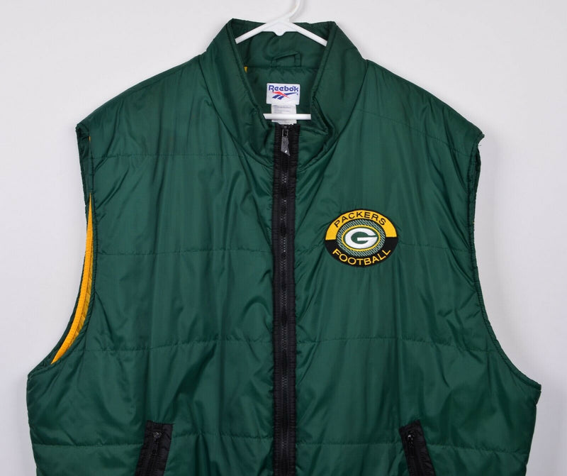 Green Bay Packers Men's Sz 2XL Packers Green Gold Full Zip Nylon Puffer Vest