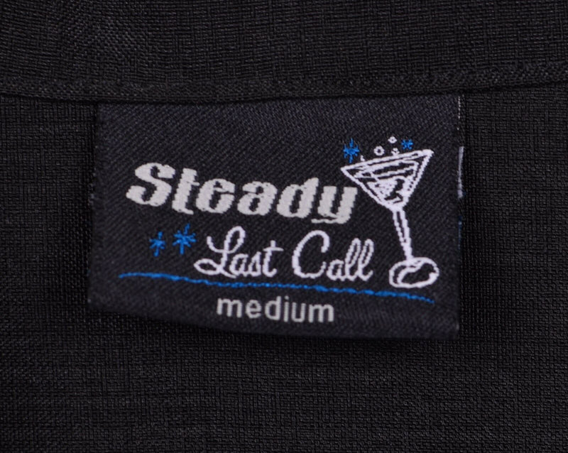 Steady Last Call Men's Sz Medium Martini Glass Embroidered Black Bowling Shirt