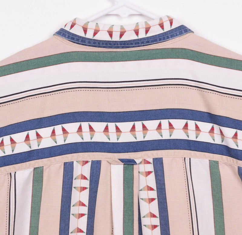 Vtg Chaps Ralph Lauren Men's Sz XL Linen Blend Striped Short Sleeve Shirt