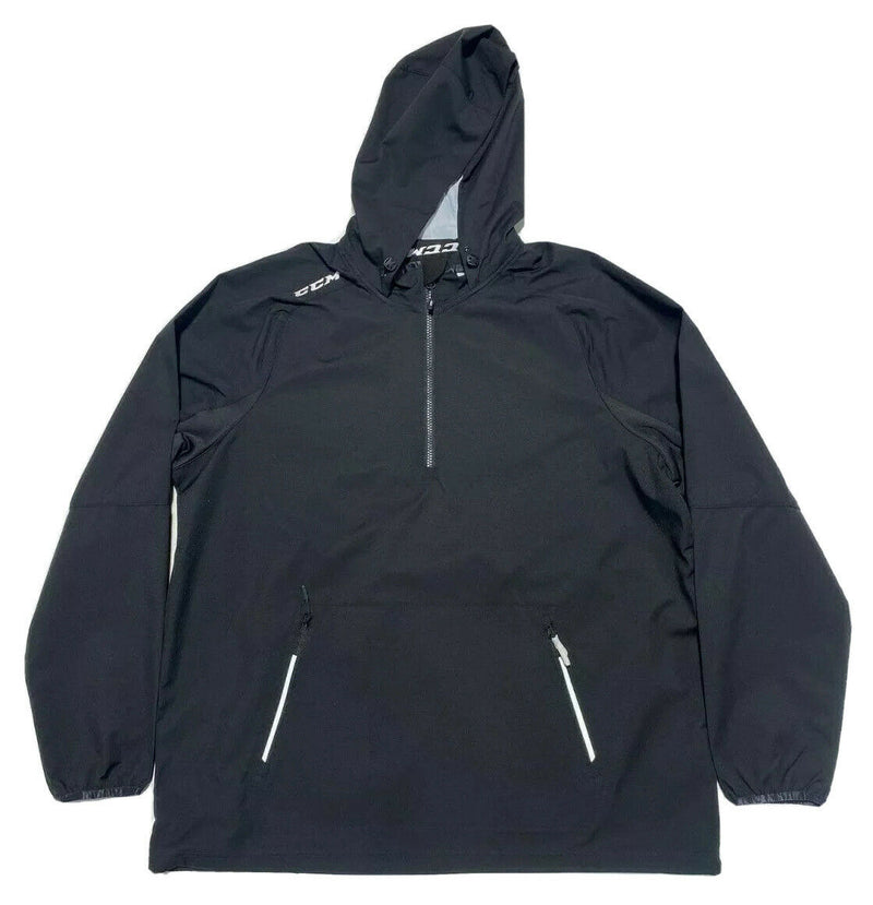 CCM Hockey Anorak Team Jacket Solid Black Hooded 1/4 Zip Men's XL