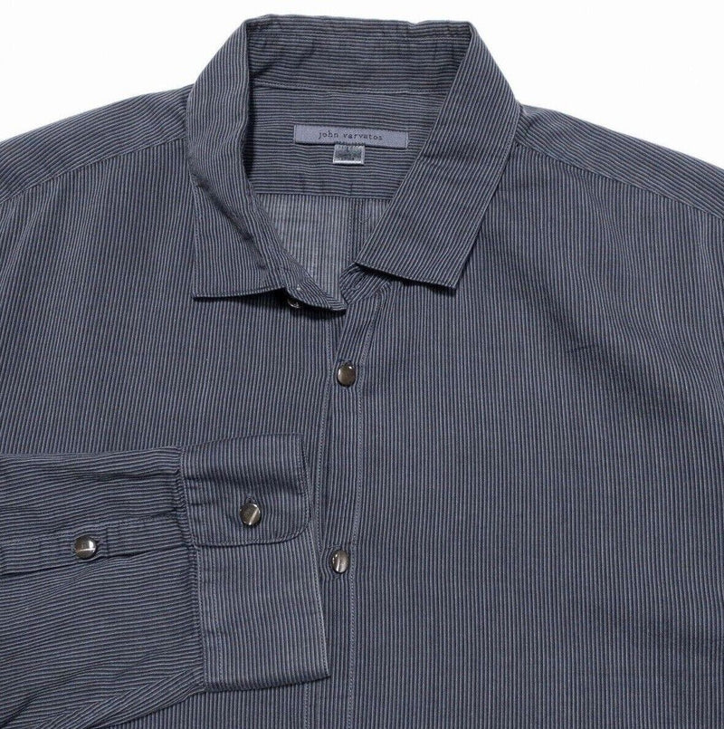 John Varvatos Collection Shirt Men's Large Long Sleeve Gray Striped Button-Front