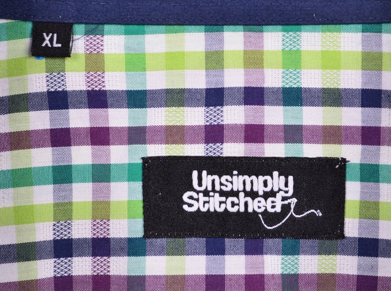 Unsimply Stitched Men's Sz XL Green Purple Plaid Check Long Sleeve Shirt