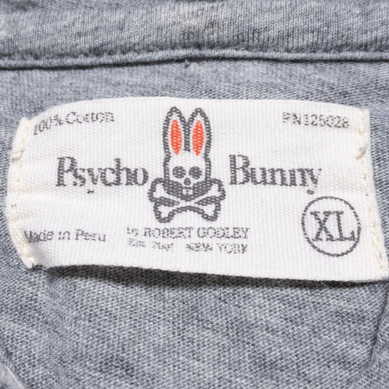 Psycho Bunny Hoodie Men's XL Pullover Bunny Placket Sweatshirt Heather Gray