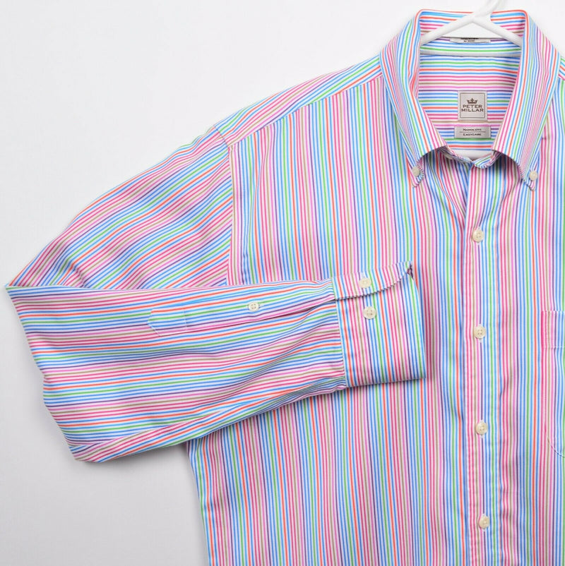 Peter Millar Nanoluxe EasyCare Men's Medium Multi-Color Pink Blue Striped Shirt
