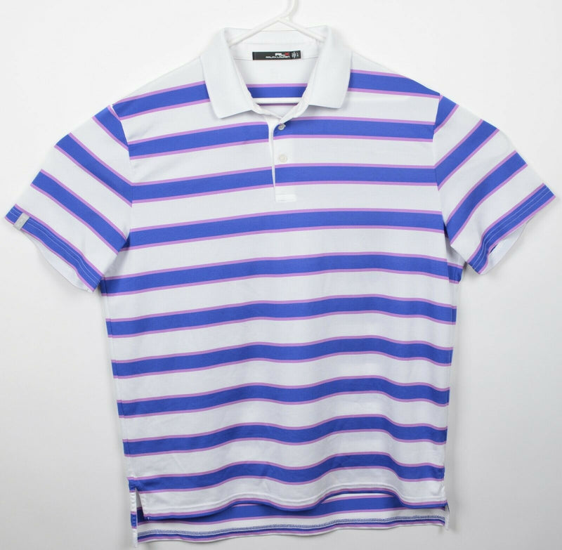 RLX Ralph Lauren Men's Large Wicking Purple White Striped Golf Polo Shirt